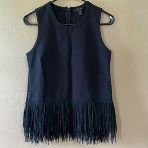 J. Crew Lexi Black Fringe Tank Top Tunic Blouse Women's Size XXS